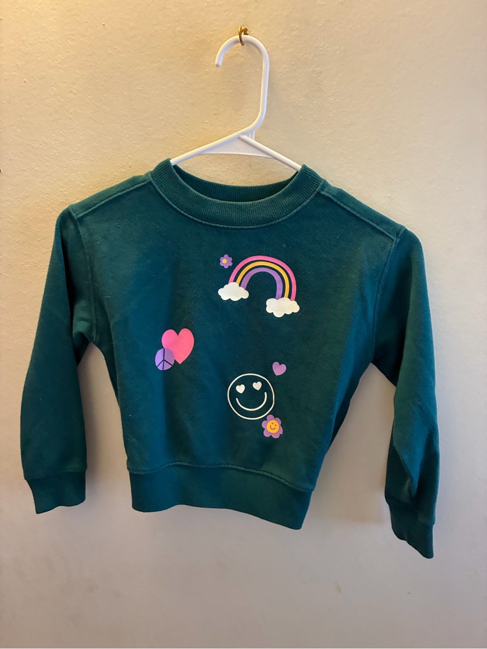 wonder nation Teal Sweatshirt with Rainbow & Smiley Graphics